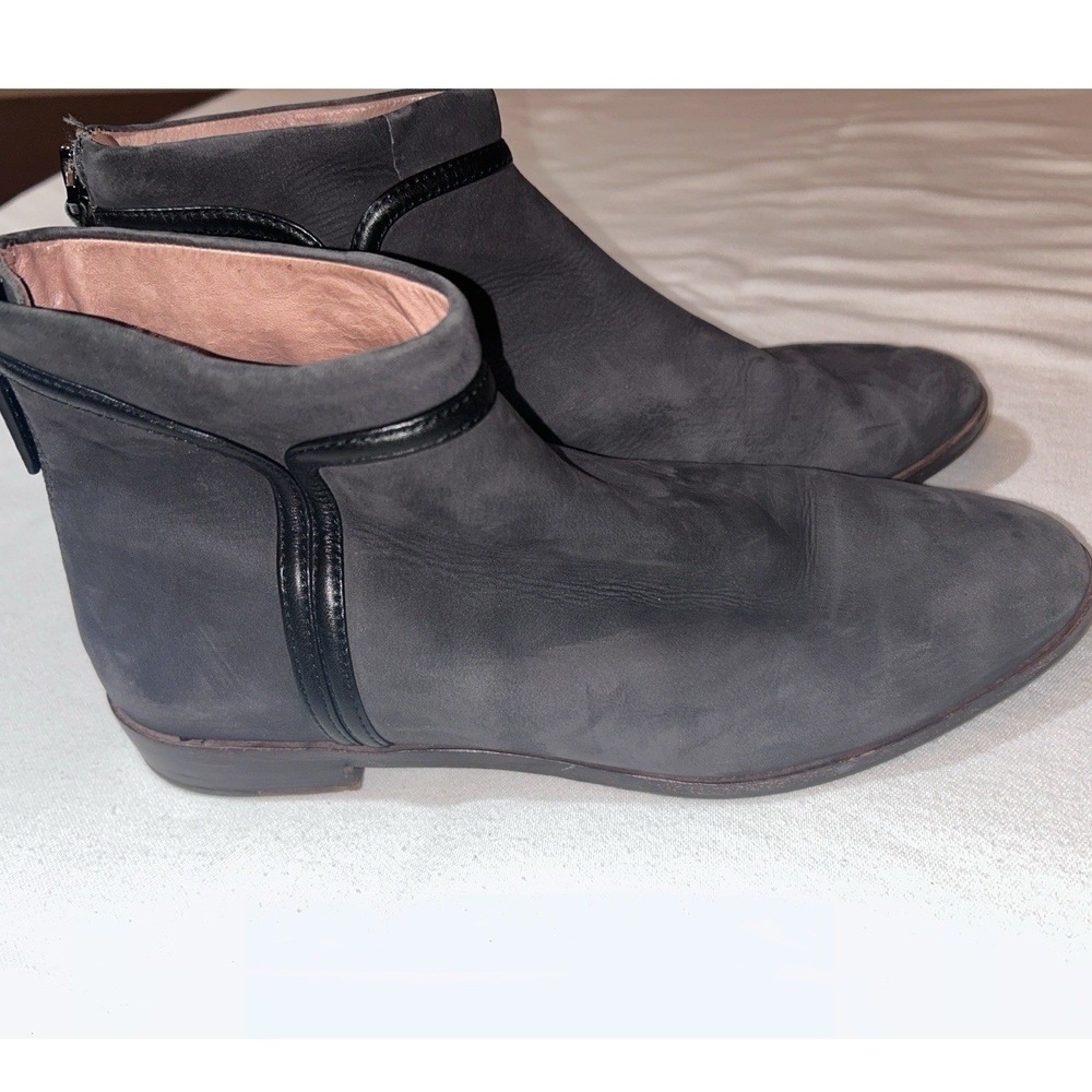 Loeffler Randall Ankle Boots Dark Gray Suede Zip Back Block Heel Women's Size 10